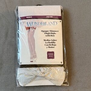 WONDERLAND Silver Shimmer Thigh Highs with Bow